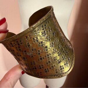 Vintage oversized brass mod boho brutalist extra Wide cuff bracelet